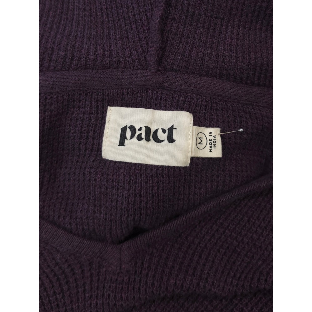 Pact Waffle Knit Hoodie Sweater Women Size M Plum Purple V-Neck Raglan - Picture 3 of 7